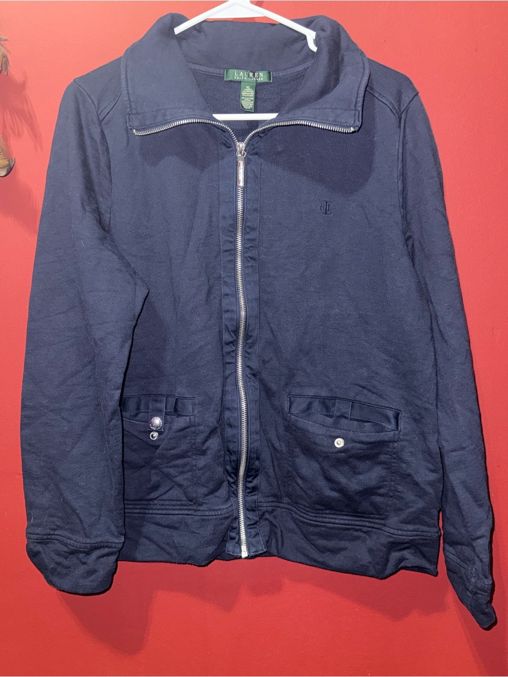 Women’s Ralph Lauren Navy Full-Zip Sweatshirt Sweater, Size XL